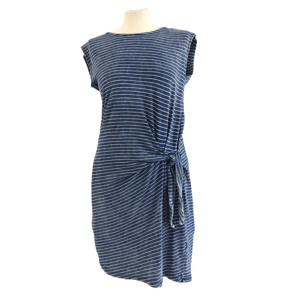 JANE AND DELANCEY Blue Indigo Faux Wrap Dress XS Cap Sleeve Stretch Distressed